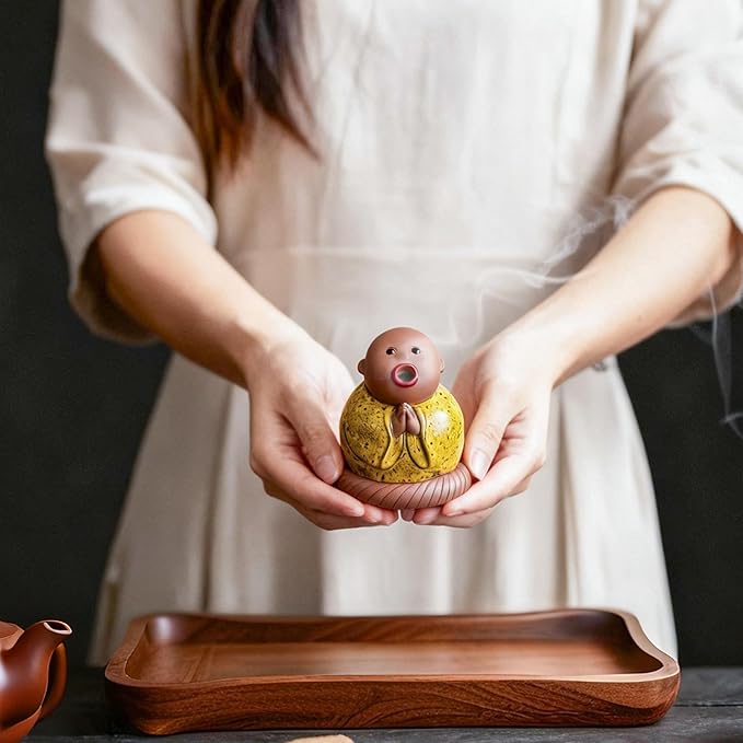 Ceramic Little Monk Incense Burner for Cones & Sticks, Cute Buddha Incense Holder with Mouth Smoke Effect, Zen Home Decor Meditation Gifts