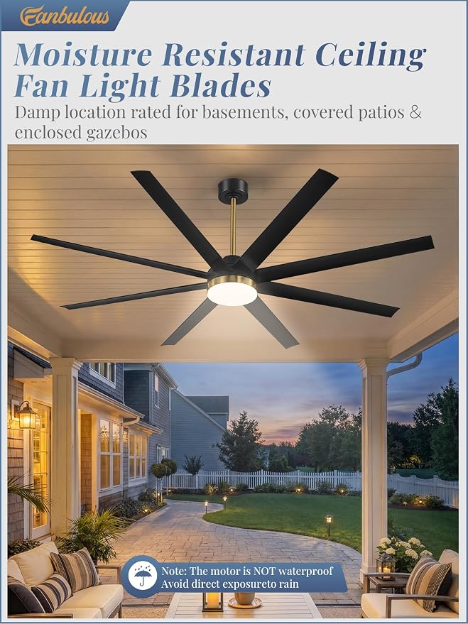 Fanbulous 72 Inch Large Ceiling Fans with Lights, Black Ceiling Fan with Remote Control, Dimmable, 3CCT, Quiet, Modern Ceiling fan For Living Room, Bedroom, Kitchen, Patio, Outdoor