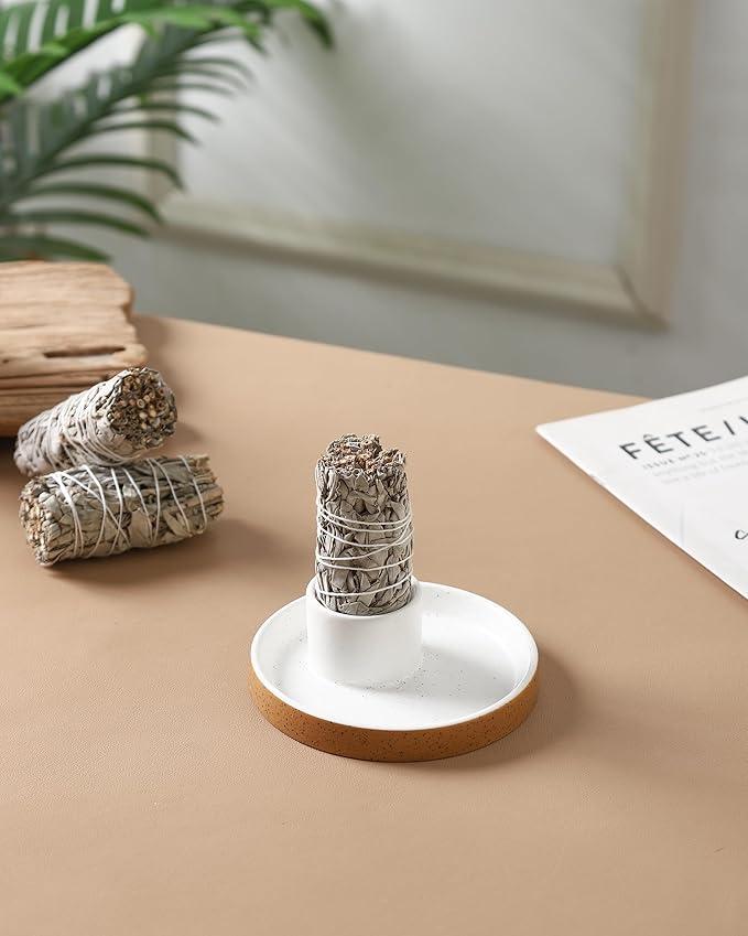 Ceramic Incense Holder, White Sage Bundle Smudge Bowl, Smudging Plate for Sage Palo Santo Sticks Candles and Offering Sage Holder