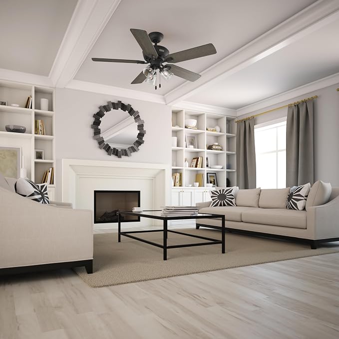 Hunter Rosner, Indoor, Ceiling Fan, Standard Mount, 52 inch, Matte Black | with LED Lights and Pull Chain, 5 Blades, For Bedroom, Living Room, Kitchen, 3 inch Downrod, 51595