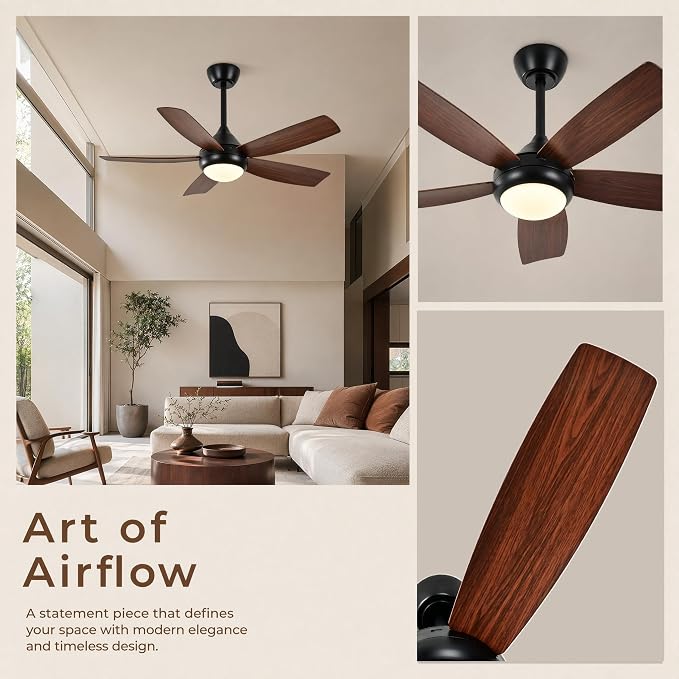 Ceiling Fans with Lights and Remote Control, 42 Inch Ceiling Fan with Light for Bedroom Living Room and Patio, Quiet 6 Speeds DC Reversible, Dimmable, Noiseless, Low Profile Ceiling Fans