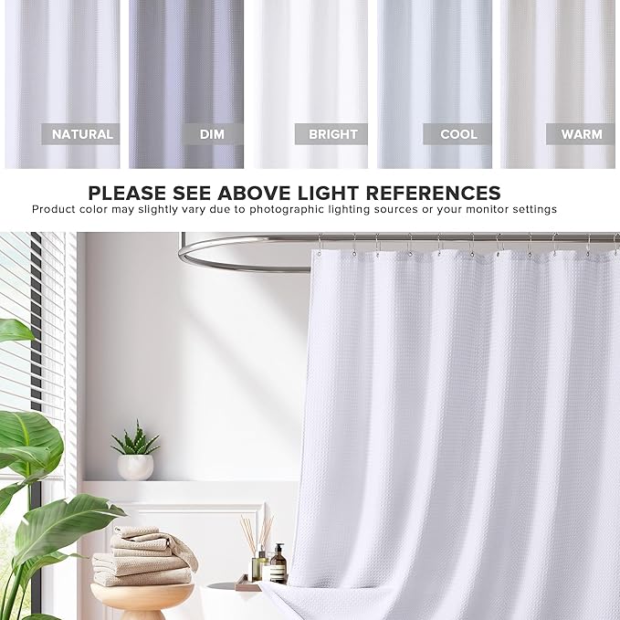 Madison Park Shower Curtain Waffle Weave, Vibrant Dyed, Waffle Shower Curtain 3M Scotchgard Moisture Management, Farmhouse Wide Shower Curtains for Bathroom, Extra Width: 108"x72" White
