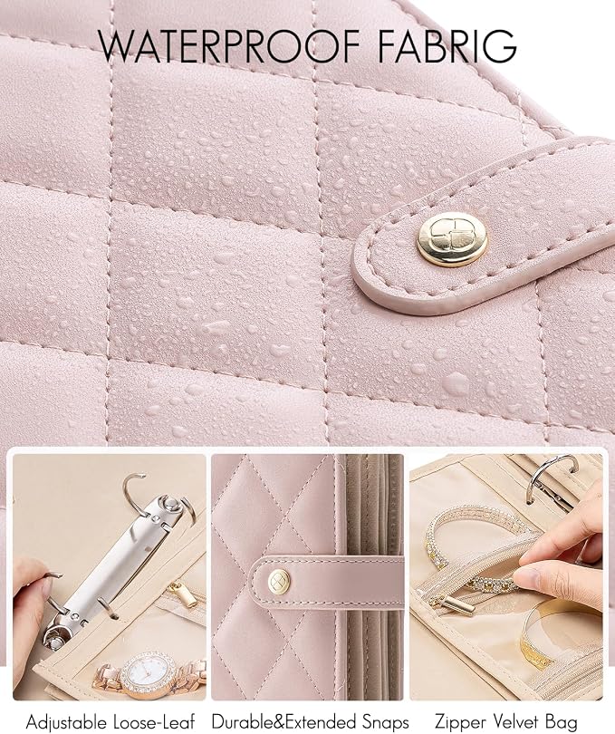 VLANDO Travel Jewelry Case,Jewelry Organizer Box with Clear Zipper Velvet Jewelry Pouch Bag, PU Leather Jewelry Case,Gift for Women-Pink