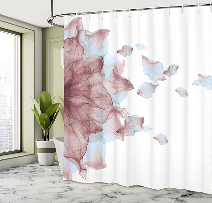Ambesonne Flower Shower Curtain, Abstract Themed Modern Futuristic Image with Water Like Colored Artwork Print, Cloth Fabric Bathroom Decor Set with Hooks, 69" W x 84" L, Dried Rose