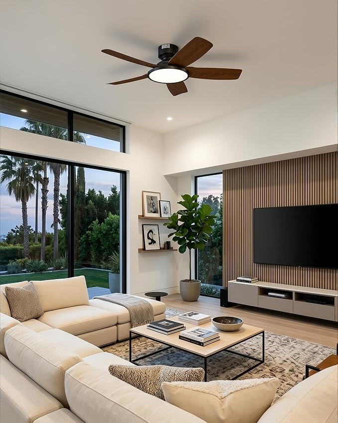 VONLUCE 42 Inch Ceiling Fan with Lights, Quick Install Ceiling Fan and Remote, 6-Speeds Noiseless Reversible DC Motor, 3CCT, Modern Ceiling Fan for Bedroom Living Room Kitchen, Dark Wood Grain