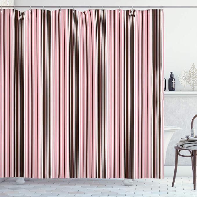 Ambesonne Brown Shower Curtain, Little Stars in Circles Pink Hearts Polka Dots on Dark Backdrop, Cloth Fabric Bathroom Decor Set with Hooks, 69" W x 75" L, Brown Pink