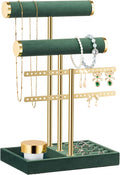 Jewelry Organizer Stand for Necklaces, Bracelets, Earrings, Rings, Green | 3 Tier Velvet Bracelet Holder Display | Jewelry Organizers and Storage | Jewelry Tree | Jewelry Towers