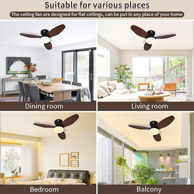 Small Ceiling Fan with Light and Remote, 32'' Flush Mount, 6 Speeds | Reversible Quiet DC Motor,Modern,3 Blades,Dimmable LED,Adjustable Color Temperature,Timer for bedroom Kitchen indoor outdoor