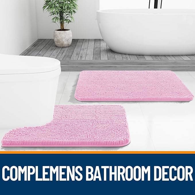 OLANLY Bathroom Runner Rugs 59x24, Extra Soft Absorbent Chenille Bath Rugs, Rubber Backing Quick Dry, Machine Washable Long Bath Mats for Bathroom Floor, Tub and Shower, Home Decor Accessories, Pink