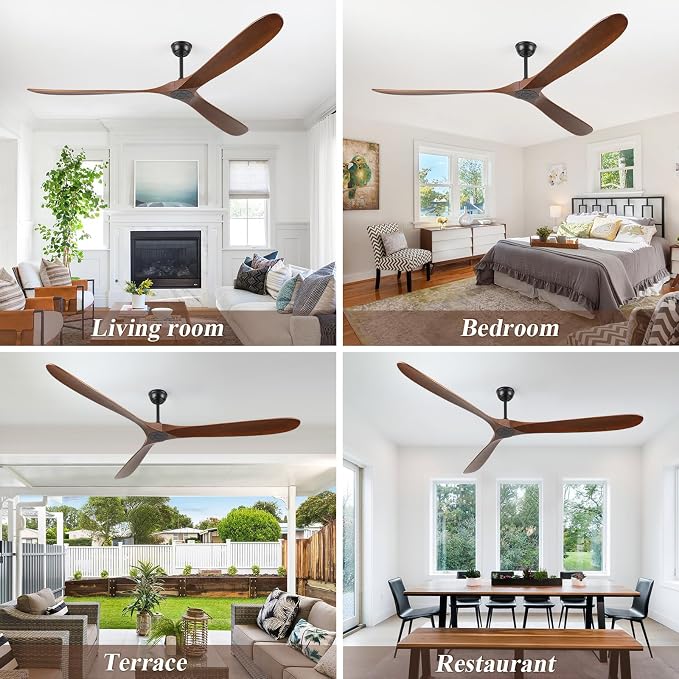 88" Ceiling Fan, Extra Large No Lights, 3 Wood Walnut Blades, DC Motor, Reversible Propeller Outdoor Ceiling Fan for Patios, Exterior House Porch, Farmhouse Gazebo with Remote Control