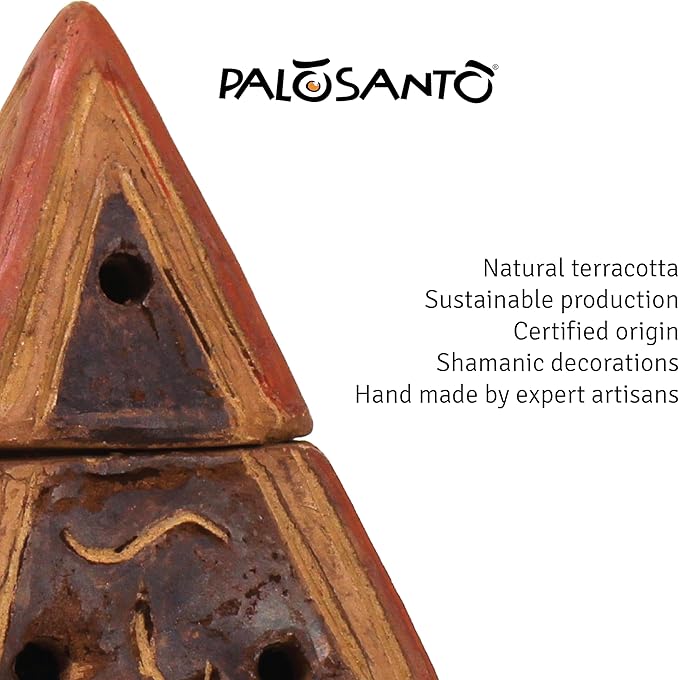 PALOSANTO - Palo Santo Incense Holder - Pyramid - Incense Burner in Terracotta - Suitable for Cones, Grains, Powder, Resins, Herbs and Charcoals - Handmade in Ecuador