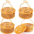 Lallisa Incense Coil Holder Sets, Round Metal Hanging Incense Burner with Handle and Lid, Portable Coil Burner Stand Container for Patio Camping Garden Home Indoor Outdoor Decor(Yellow,4 Pcs)