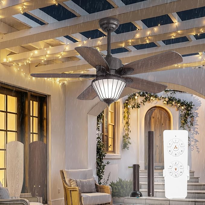 42 Inch Outdoor Ceiling Fan with Lights for Patios, IP65 Waterproof, Remote Control, 6-Speed Quiet DC Motor, 5 Dual Finish Blades, Farmhouse Ceiling Fan for Patios Porch Pavilion(Oil-Bronze)