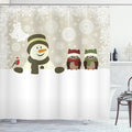 Ambesonne Christmas Shower Curtain, Snowman Owls in Snowy Winter Day Jingle Bells Snowflake Image, Cloth Fabric Bathroom Decor Set with Hooks, 69" W x 75" L, White Green Red