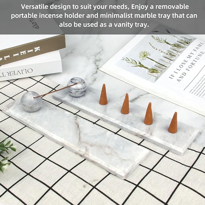 Marble Incense Holder Tray Incense Burner Modern Minimalist Home Deco and Desk Incense Holder for Sticks (Grey White)