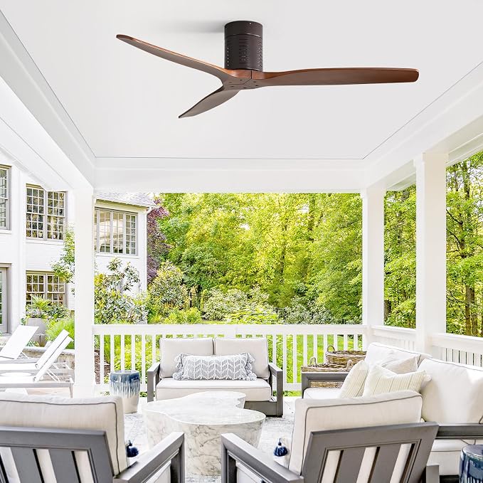 Sofucor 52 Inch Ceiling Fan No Light, Solid Wood Indoor/Outdoor Ceiling Fans Without Lights, Reversible DC Motor, 6 Speed, Flush Mount Ceiling Fans for Bedroom Living Room Farmhouse Patio