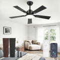 42 Inch Ceiling Fans with Lights and Remote&APP Control, Black Smart Ceiling Fan with 3000-6000K Dimmable, 6 Speeds Quiet Reversible Motor, Indoor/Outdoor Ceiling Fan for Bedroom Living Room