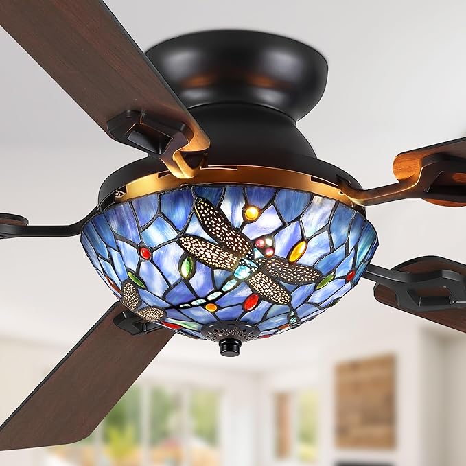 Fanbulous 52 Inch Stepless Dimmable LED Tiffany Dragonfly Ceiling Fan