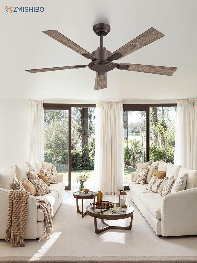 ZMISHIBO 52 Inch Ceiling Fan No Light with Remote Modern Bronze Ceiling Fan with Quiet Reversible DC Motor, 6-Speeds 5 Blades, Indoor/Outdoor Ceiling Fans Without Light for Patio, Living Room, Garage