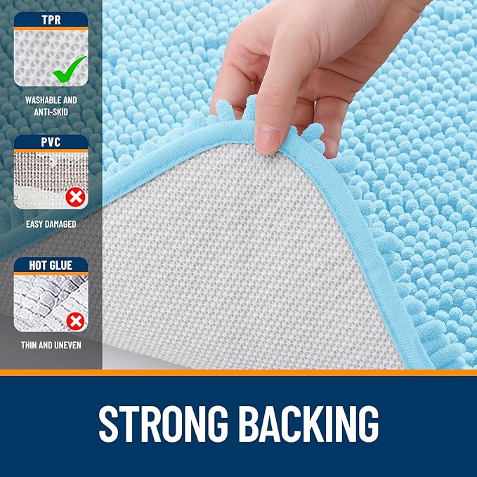 OLANLY Bathroom Runner Rugs 59x24, Soft Absorbent Chenille Bath Rugs, Rubber Backing Quick Dry, Machine Washable Long Bath Mats for Bathroom Floor, Tub and Shower, Home Decor Accessories, Sky Blue