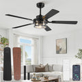 Fanbulous 52 Inch Ceiling Fan with Light and Remote,Downrod Mount Farmhouse Ceiling Fan for Bedroom, Quiet 6-Speed Reversible DC Motor, Rustic Black & Wood Finish Blades