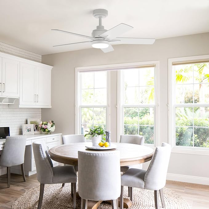 42 Inch White Ceiling Fan with Light and Remote Control | 6 Speeds Reversible,Dimmable LED,3CCT,5 Blades,Quiet DC Motor Ceiling Fans for Indoor or Covered Outdoor Use
