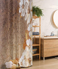 Ambesonne Grunge Stall Shower Curtain, Flowers and Leaves Pattern on Cracked Wall with Floral Lines Classic Design, Fabric Bathroom Decor Set with Hooks, 36" W x 72" L, White Brown