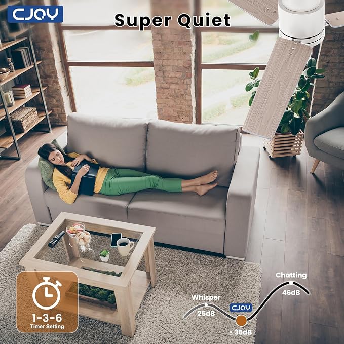CJOY Ceiling Fan with Lights, 48 Inch Low Profile Ceiling Fans with Light and Remote, Reversible DC, Flush Mount, 3CCT，Dimmable, Modern Indoor/Outdoor Design for Bedroom, Living Room, Patio, Kitchen