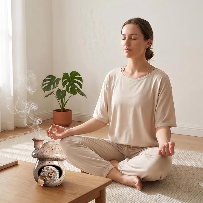 Mushroom Incense Holder, Ceramic Palo Santo Holder – Suitable for Burning Sage & Palo Santo - Mini Chimenea-Style Burner, an Incense Burner for Spiritual Meditation, Yoga or Home Decoration