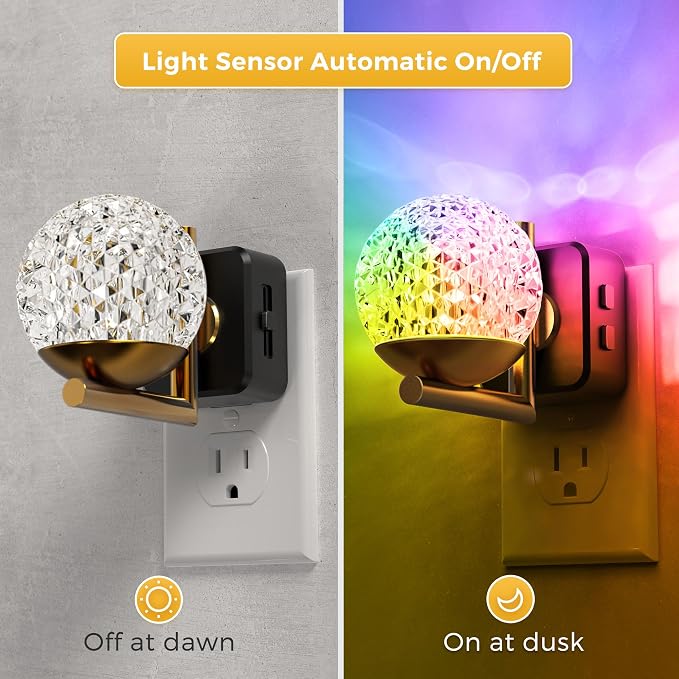L LOHAS LED Night Lights Plug Into Wall, Dusk to Dawn Sensor | 10-Color RGB Dimmable Night Light, 180°Rotating Plug in Night Light for Bathroom, Hallway, Bedroom, Stairway