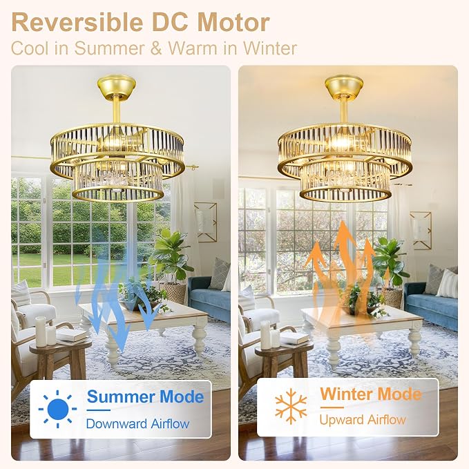 Depuley Bedroom Ceiling Fan with Lights: 20" Gold Chandelier Cagd Fan with Remote Control - Modern Crystal Fandelier for Girl's Bedroom Living Room Nursery (E26 Bulbs Not Included)