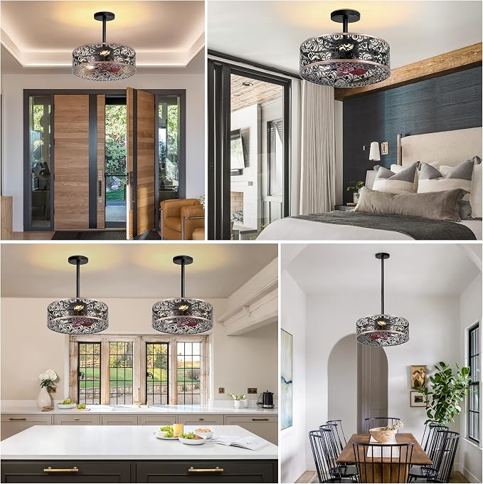 REDSTAR Ceiling Fans with Lights-Small Farmhouse Ceiling Fan with Light and Remote, Industrial Caged Ceiling Fan Light for Living Room, Bedroom, Kitchen