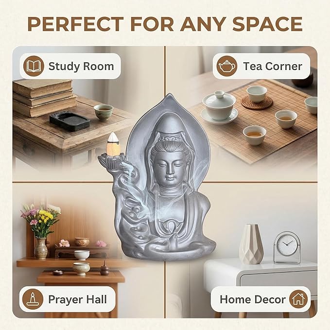 Ceramic Incense Burner, Waterfall Reflux Design, Aromatherapy Holder for Cones and Sticks, Dark Brown。 (LGY)