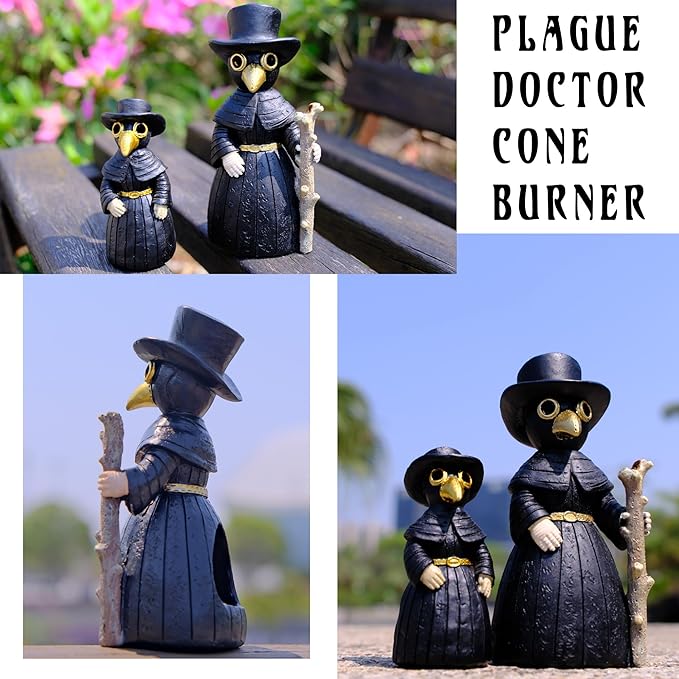 2026 Upgrade Plague Doctor Incense Holder, Plague Doctor Cone Burner Eyes Will Smoke, Handmade Craftfor Desktop Resin Ornament for Home Decoration, Effective Stress & Anxiety Relief. (Large Doctor)