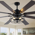 72 Inch Ceiling Fans with Lights Black Farmhouse Ceiling Fan with Remote for Living Room Large Caged Chandelier Fan 5*E26 Bulbs 6 Speed Reversible Quiet DC Motor Wood Blades (NO Bulbs)