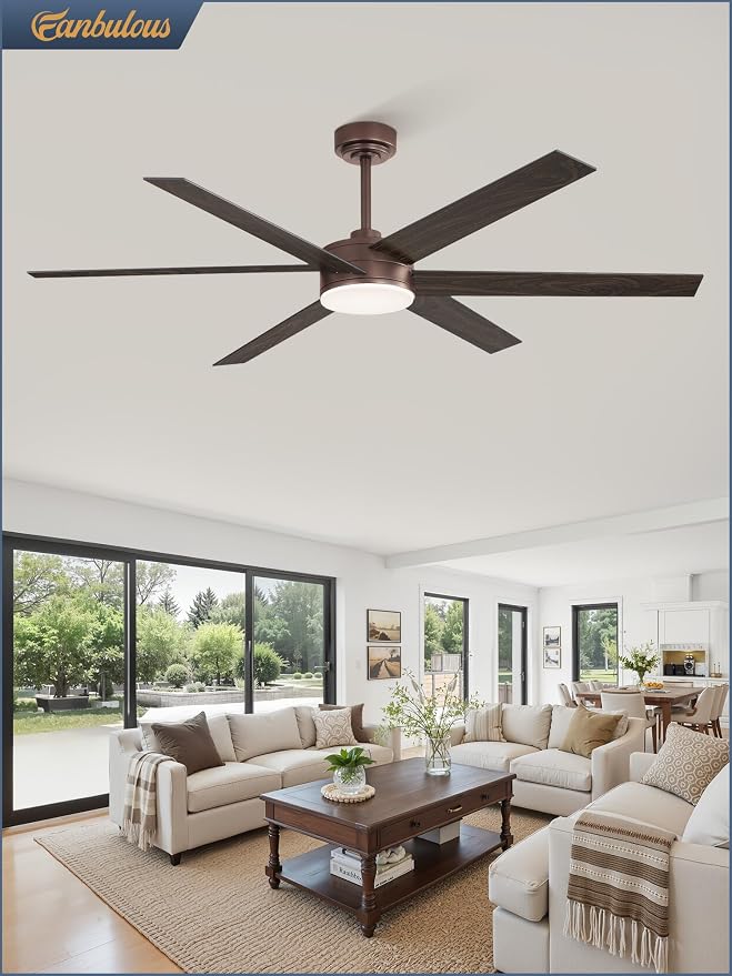 Fanbulous 60 Inch Ceiling Fans with Lights and Remote, Reversible 6 Blades, Dimmable, 3000K-6000K Adjustable, Outdoor Ceiling Fans for Patios, Large Ceiling Fan for Indoor or Covered Outdoor, Brown