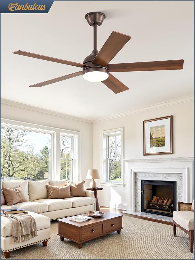 Fanbulous 48 Inch Ceiling Fan with Light and Remote, Brown Ceiling Fans with Light, 5 Dual-Color Blades, Reversible Quiet DC Motor, 6 Speeds, 3CCT Adjustable LED for Bedroom Living Room Kitchen Patio