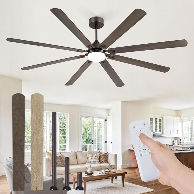 Fanbulous 84 Inch Ceiling Fans with Lights, Oil Bronze Modern Ceiling Fan with Remote,Large Farmhouse Indoor & Outdoor Ceiling Fan with 8 Dual Finish Blades, Quiet DC Motor, Bright LED Light
