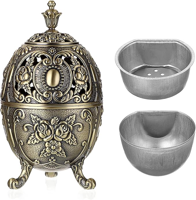 JUXYES Vintage Incense Burner Holder with Removable Ash Catchers, Metal Censer Antique Cone Coil Incense Burner Holder Zinc Alloy Spiritual Aromatherapy Yoga Meditation Gifts Retro Home Decoration