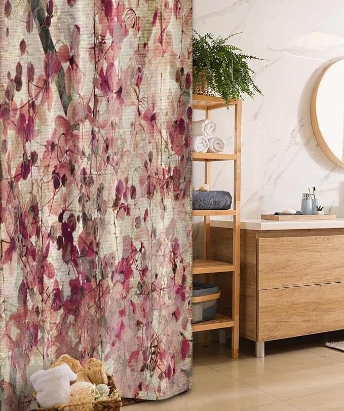 Ambesonne Antique Stall Shower Curtain, Grungy Effect Cherry Blossoms on Retro Background Floral Art Work Nostalgia, Fabric Bathroom Decor Set with Hooks, 36" W x 72" L, Beige and Pink