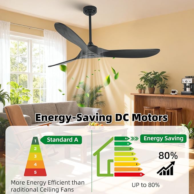 Outdoor Ceiling Fan Without Light, 60 Inch Smart Ceiling Fan with Remote & Voice Control for Compatible with Alexa/Google, 3-Blade Wood Fan, Quiet DC Motor, 6 Speeds for Patio, Porch, Farmhouse
