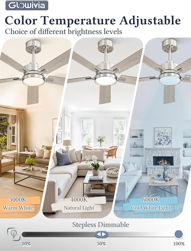 60 Inch Ceiling Fan with Lights and Remote, Smart APP Control, Dimmable with All-Setting Memory, Quiet DC Motor Reversible Blades, Damp Rated Modern Ceiling Fan for Bedroom Patio Living Room