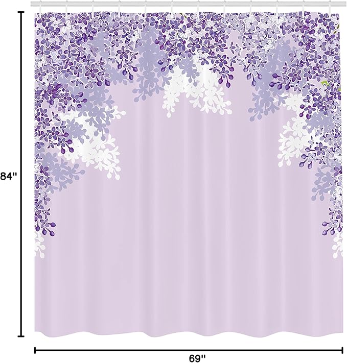 Ambesonne Flower Shower Curtain, Framing Lilac Flowers in Blossom Vernal Season Soothing Color Shades Artwork, Cloth Fabric Bathroom Decor Set with Hooks, 69" W x 84" L, Blue Violet