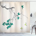Ambesonne Japanese Shower Curtain, Cherry Blossom Sakura Tree Branches Romantic Spring Themed Watercolor Picture, Cloth Fabric Bathroom Decor Set with Hooks, 69" W x 75" L, Dark Seafoam