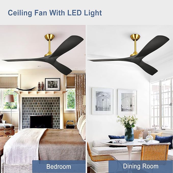 Modern Ceiling Fan with Remote: Black and Gold Ceiling Fans 3 Blades - 60 Inch Ceiling Fan No Light for Covered Outdoor Living Room Bedroom