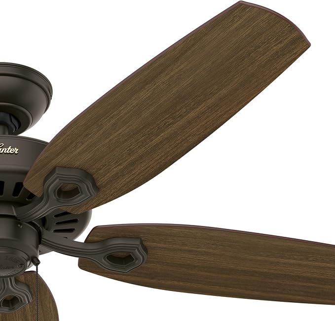 Hunter Builder Elite, Indoor, Ceiling Fan, No Light, 52 inch, New Bronze | Standard Mount, Pull Chain, 5 Blades, For Bedroom, Living Room, Kitchen, 53242