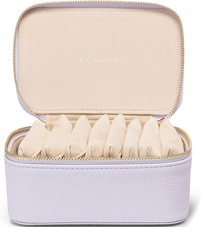 VLANDO Jewelry Travel Case,Travel Jewelry Organizer with Clear Velvet Jewelry Bags 8Pcs Zipper Pouch for Women Girl Gift- Purple