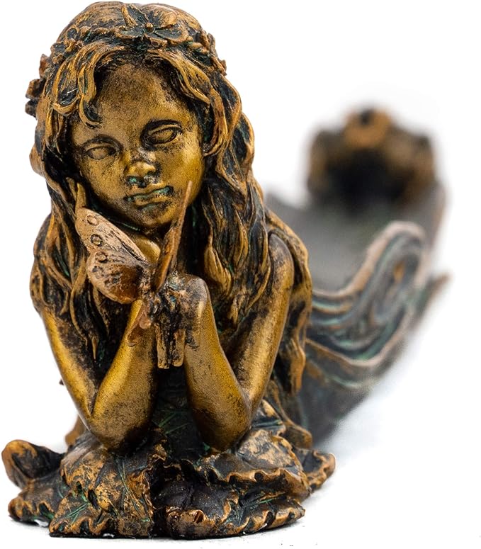 Top Collection Cute Fairy Incense Holder - Hand Painted Mythical Creature with Butterfly Figurine- Fits Standard Incense Sticks- 10-Inch Long Collectible Incense Burner