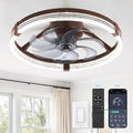 ZMISHIBO Low Profile Ceiling Fans with Lights, Flush Mount Modern Ceiling Fan and Remote Control, 20" LED Ceiling Fans, Stepless Dimmable 3 Colors and 6 Speeds (Brown, 20")