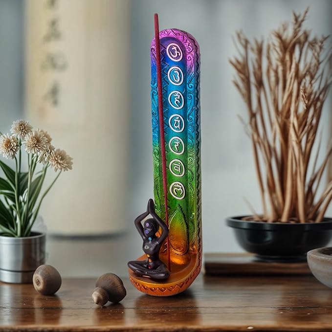 Pacific Giftware Spiral Goddess Incense Holder with Multicolor Chakra Symbols Yoga and Meditation Decor for Home or Spiritual 9" Tall
